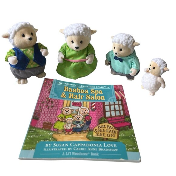 Li'l Woodzeez Snipadoodles Sheep Family Of 4 Dad Mom Son Baby Fuzzy - Picture 1 of 1